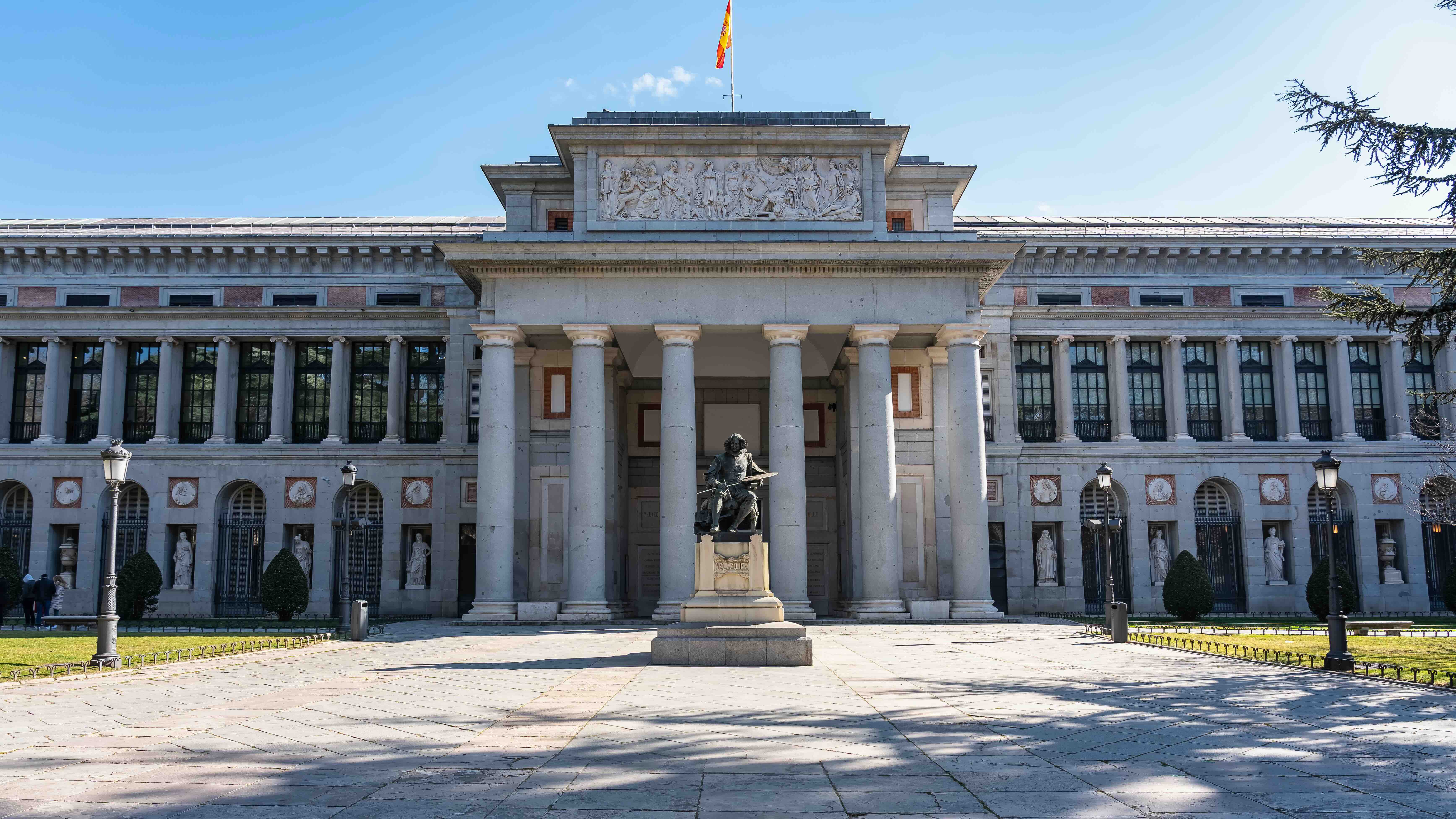 Main facade of the Prado Museum with its neo-Renaissance style in the tourist city of Madrid, Spain